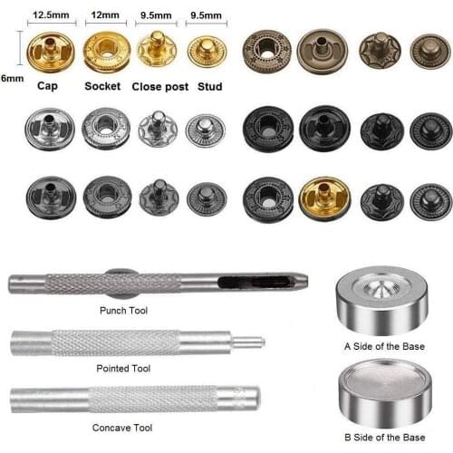 60/90/120sets 6 colors Metal brass Press Studs Sewing Button Snap Fasteners Kit Sewing Leather Craft Clothes Bags Fixing Tools