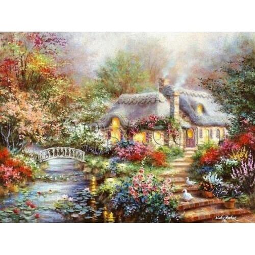 Embroidery Oil Painting Forest Lodge Scenery Needlework Crafts 14CT Unprinted Sets DIY Cross Stitch Kits Handmade Arts Decor