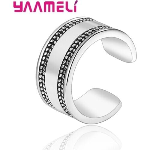 Genuine 925 Sterling Silver Opening Cuff Rings Vintage Carved Flower Finger Fashion Statement Jewelry Women Wedding Party Gift