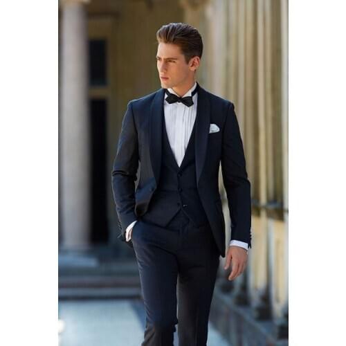 2017 Latest Coat Pant Designs Navy Blue Men Suit Groom Tuxedo Slim Fit 3 Piece Custom Style Suits Prom Blazer Terno Masculino CF