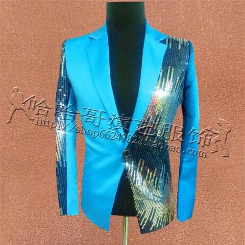 2020 New Men Fashion Casual Slim Blazers Spring New Korean Mens Gradient Multicolor Sequins Bar Suit Male Singer Stage Jackets