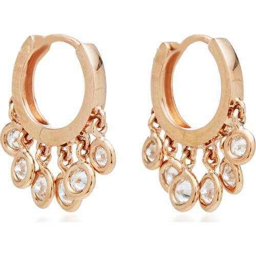 925 sterling silver adorable charm hoop earring round clear sparking cubic zirconia charming women Gold color vermeil jewelry