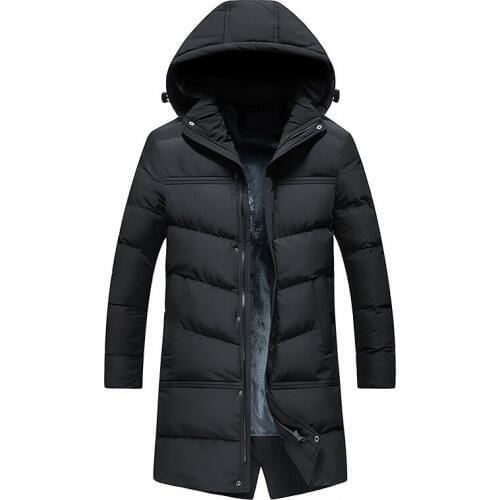 Solid Color Plus-size Long Cotton-padded Clothes Mens Hooded Waterproof Jacket Winter Mens Cotton-padded Cloth