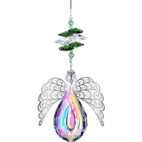 H&D Hanging Suncatcher Crystal Chakra Prisms Pendant with Angel Wings Rainbow Maker For Window Home Garden Decor (AB Coating)