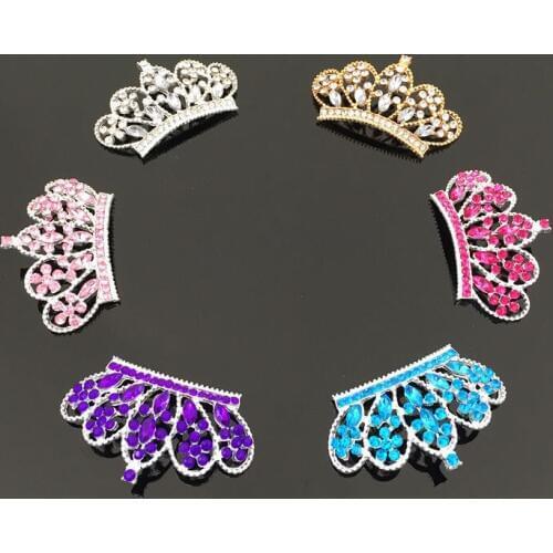 Flatback Crown Shape Gold and silver Plated Metal colorful Rhinestone Button Hair Flower Center DIY Sewing Accessories