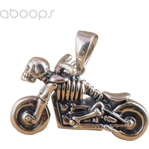 Gothic 925 Sterling Silver Skeleton Pendant with Motorcycle for Men Boys,Free Shipping