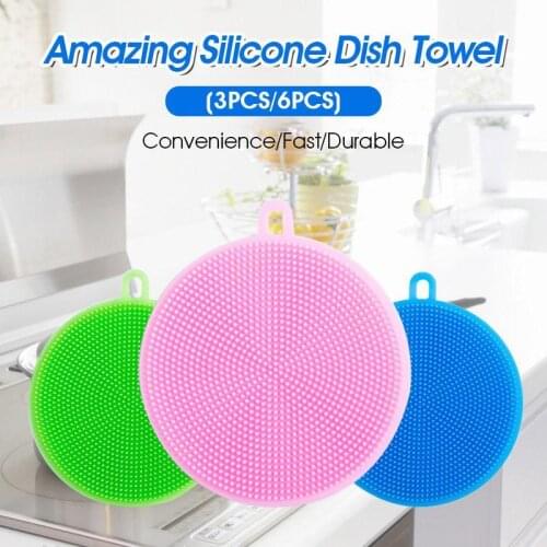 Amazing Silicone Dish Towel 3PCS Cleaning Cloth Washing Dishs Kitchen SuppliesAnti-grease Easy Household Supplies Cleaning Tools