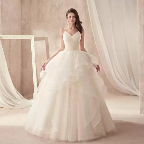 Simple V-Neck Sleeveless Wedding Dress Ruched Floor-Length New Spaghetti Strap Fashion Plus Size Wedding Gowns For Women G475