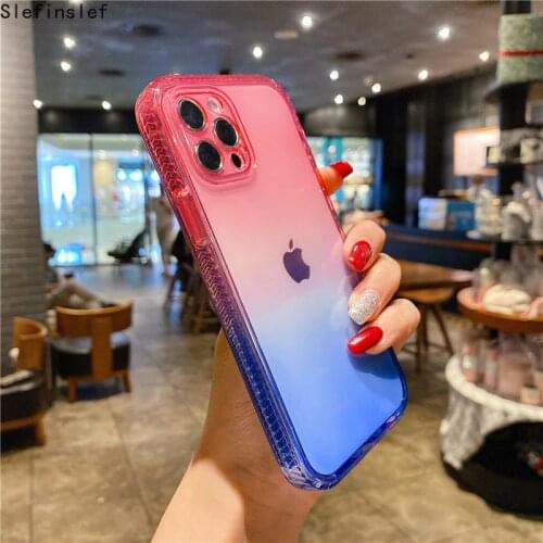 Gradient Transparent Phone Case For iPhone 11 12 Pro Max 12 Mini XS Max XR X 8 7 Plus 12 Pro Clear Shockproof Bumper Back Cover