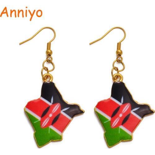 Anniyo Kenya Flag Earrings for Women Girl Gold Color Ethnic Jewelry Kenyan Maps Earings #221406