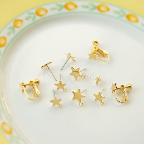 Star Stud earclip 18K Gold Plated 925 silver needle anti allergy Earrings DIY accessories materials