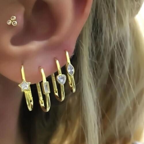 Hot fashion Gold Plated single Star Tear drop Heart Crystal Hoop Earrings for Women charms geometric wedding Statement Jewelry