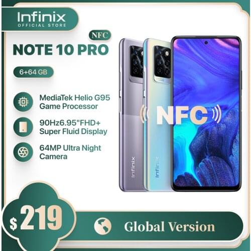 Global Version Infinix Note 10 Pro NFC Support 6.95'' Display Smartphone Helio G95 64MP Camera 33W Super Charge 5000 Battery