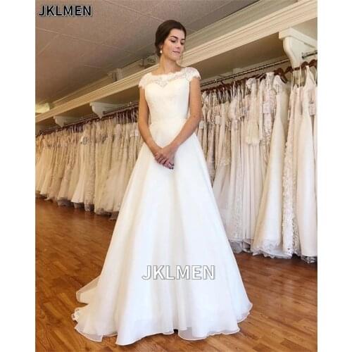 Cap Sleeve A-Line Organza Wedding Dress 2021 Vestidos De Novia Charming Appliques Formal Bride Dress