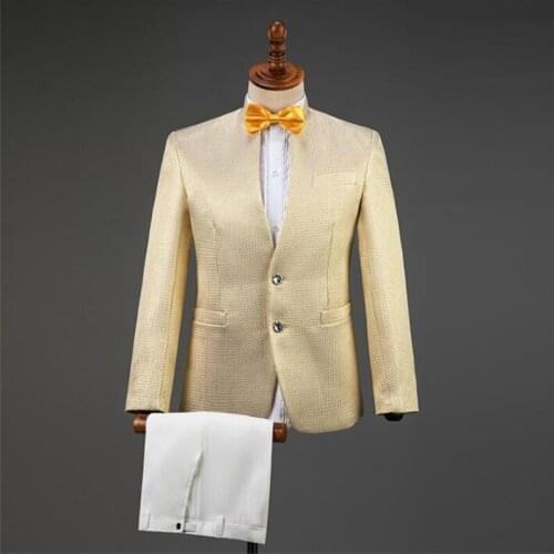 Terno masculino slim blazer men Chinese tunic suit set with pants mens wedding suits costume singer stage clothing formal dress