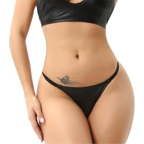 Womens G-string Panties Underwear Sexy Faux Leather Female Low-Rise Underpants T-back Hot Fasion Style Ladies Seamless Thong