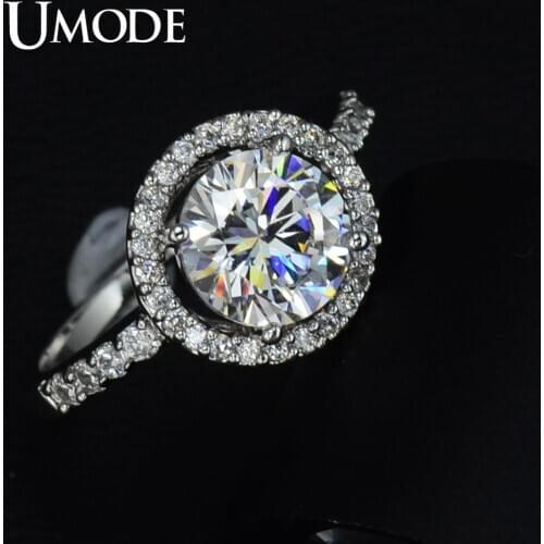 UMODE Hollow Round Ring for Women AAA+ 2ct Cubic Zirconia Rings Engagement Wedding Ring Femme Girls Fashion Jewelry Gifts UR0012