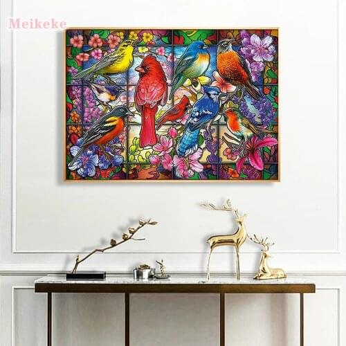 Stained Glass Bird 5D DIY Full Round Drill Rhinestones Diamond Painting Mosaic Kits Art Craft Home Decor Gifts