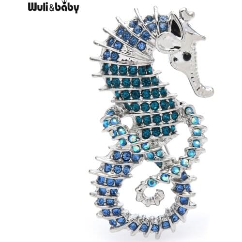 Wuli&baby 2021 New Seahorse Brooch Pins Gift Women Brooches Classic Jewelry Accessories 4 Colors Badge