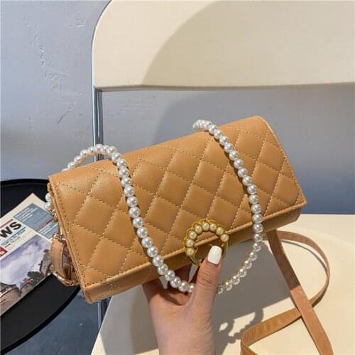 Pearl Solid Color Bag Women 2021 Luxury Designer All-Match Rhombus Handbags Fashion Underarm Bag Messenger Bags Ladies