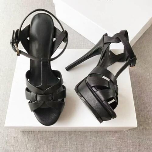 Summer Real Leather Sandals Women Heel 14 cm Platform Shoes Fashion Party Club lady Footwear Size 34-41 high heels shoes pumps