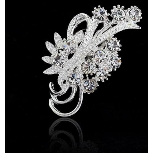 Women Fashion Accessories Elegant Delicate Rhinestone Silver Plated Flower Brooches Collar Pins Sweater Decoration YBRH-0217