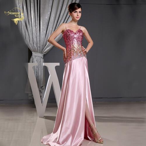 Abendkleider 2020 Pink Spaghetti Straps Split Skirt Sexy Sequins Evening Dresses Long Formal Prom Dress Party Graduation Gown