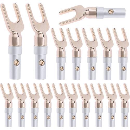 1/2/5 pcs Gold plated Y/U Type Brass Speaker Plugs Audio Screw Fork Spade Connector Banana Plug Male Connector