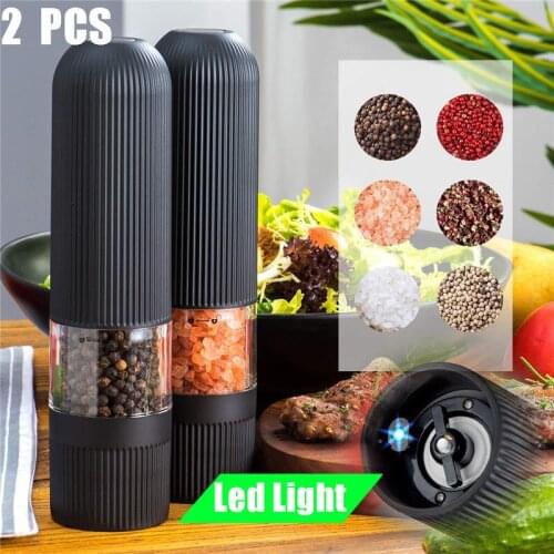 2PCS Electric Automatic Mill Salt and Pepper Grinder Adjustable Coarseness Peper Spice Grain Mills Kitchen Tools for Cooking BBQ