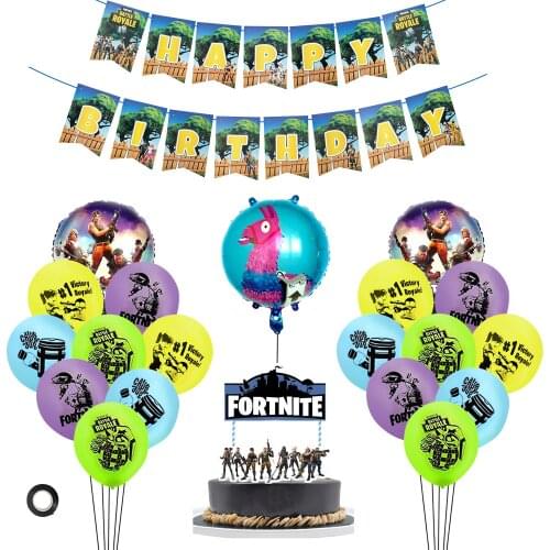 21pcs/set Fortnite Theme Party Decoration Balloon Intelligence Horse Alpaca Birthday Cake Card Game Kids Birthday Background