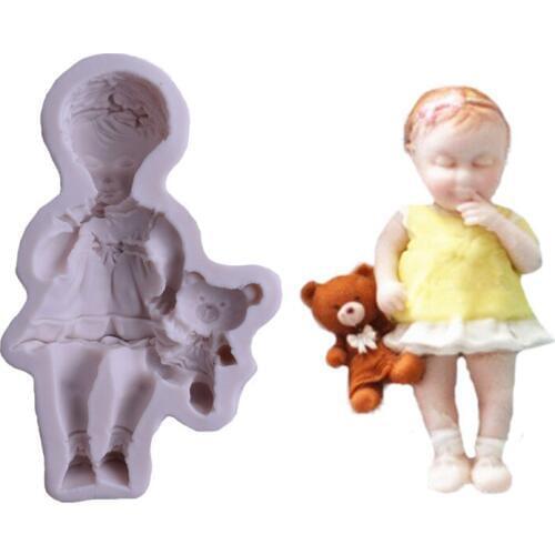 3D Girl baby Doll Bear Silicone Cake Mold Baby Party Fondant Cake Decorating Tools Cupcake Chocolate Baking Moulds