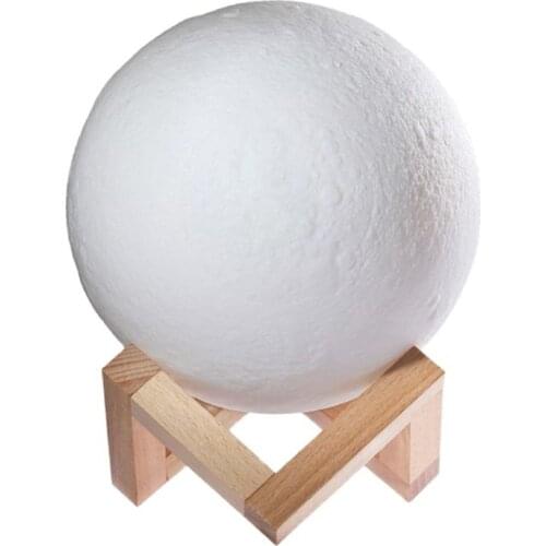 3D Print Moon Lamp 16 Color Creative Touch Switch Rechargeable LED Night Light with Wood Stand Home Decor Bedroom Birthday