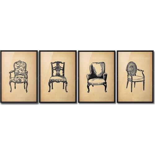 Antique Collection | Ensemble de 4 jolies lounge chair antique mural