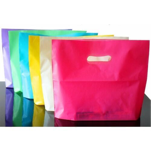 50Pcs/Lot White Plastic Shopping Bag with Handle Gift Craft Apparel Boutique Plastic Shopping Bags for Favor a Garment Bag