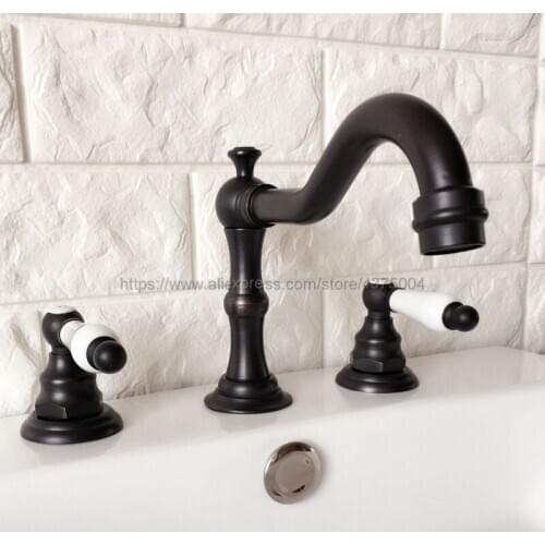 Bathroom Basin Faucet Oil Rubbed Bronze Bathroom Basin Mixer Tap Sink Faucet Double Handles 3 Hole Bathroom Basin Faucet Nhg065