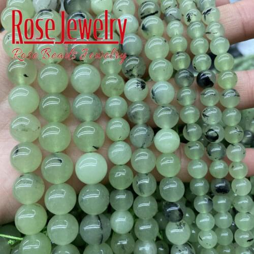 Natural Stone Green Prehnites Jades Beads Round Loose Spacers Beads 6/8/10/12mm DIY Bracelets Accessories For Jewelry Making 15"