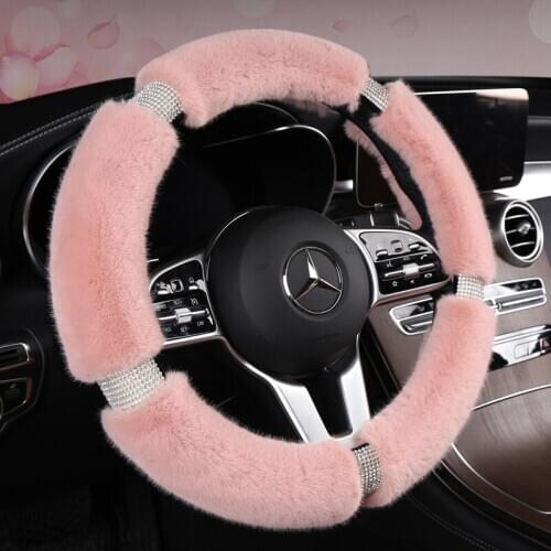Car Steering Wheel Covers for Women Fluffy Furry Steering Covers Fuzzy Warm Winter Pink 15 inch Steering Wheel Girls