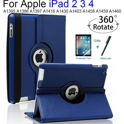 For iPad 2 3 4 Case 360 Degrees Rotating PU Leather Cover for Apple iPad 2 3 4 Stand Holder Cases Smart Tablet A1458 A1459 A1460