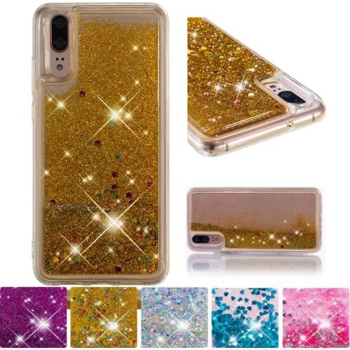 Glitter Case for Huawei P20 Cute Bling Dynamic Liquid Quicksand Silicone Bumper Cover P 20 EML-L09 EML-L29 EML-L29C Back Cases