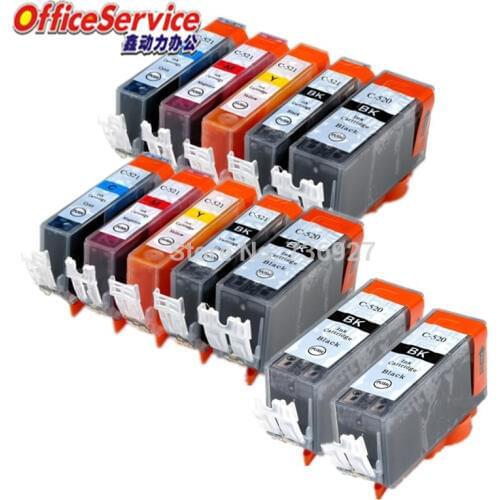 12X Compatible ink Cartridge PGI-520 CLI-521 PGI520 PGI 520 For Canon PIXMA MP540 MP630 IP3600 MP550 MP628 MX876 printer
