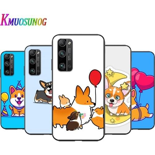 Cartoon Corgi Dog for Honor V30 30 30i 30S 20 20SView20 V20 20i Lite RU Pro Plus Black Phone Case