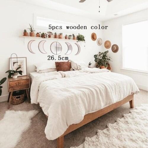 Nordic Style Wooden Decorative Mirror Moon Phase Mirror Wall Stickers Bedroom Acrylic Mirror DIY Decorative Mirrors Decorative
