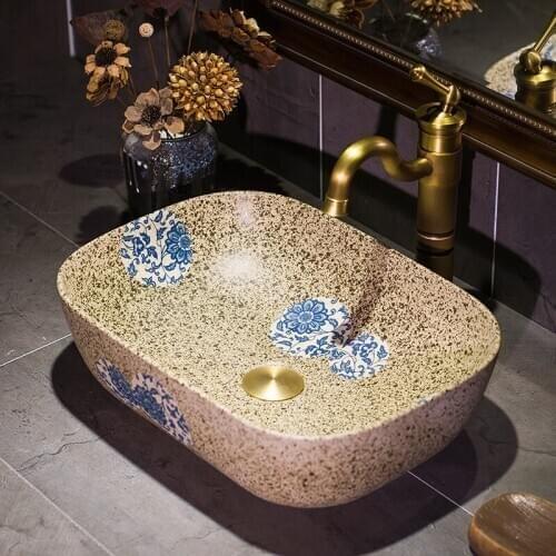 Europe Vintage Style Art Porcelain Counter top Basin Sink Handmade Ceramic Bathroom Vessel Sink Vanities art basin ceramic basin
