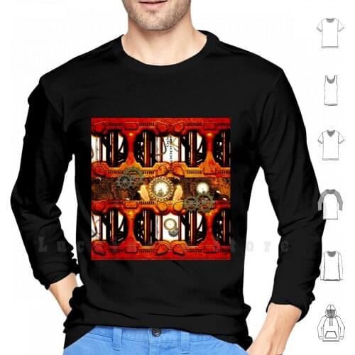 Steampunk , Mechanical Design Hoodies Long Sleeve Steampunk Gear Red Golden Time Mecahnical Technology Owl