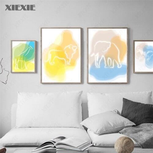 Line Drawing Animal Elephant Lion Giraffe Horse Wall Art Canvas Painting Nordic Posters and Prints Wall Pictures Kids Room Decor