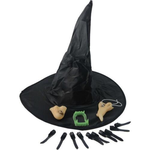 Halloween Witch Sets Cap +Nose+Nail+Jaw+Tooth Set Vampire Costume Party Supply April Fools'Day Masquerade Cosplay