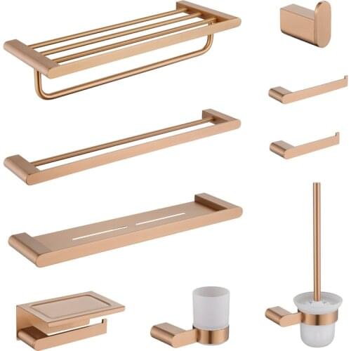 Brushed Rose Gold Solid Stainless Steel Hardware Robe Hook Towel Rack Paper Holder Toilet Brush Towel Bar Bathroom Accessorie