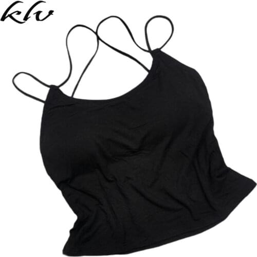 Women Modal Sleeveless Tank Top Sexy Criss Cross Backless Basic Camisole Solid Color Push Up Padded Wireless Slim Vest Underwear