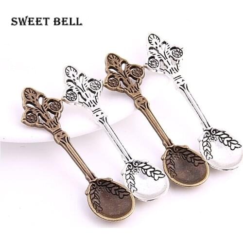SWEET BELL 20Pcs 14*59mm two color Spoon Charm DIY Jewelry Making Spoon Pendant Necklace Jewelry Making Accessories D6143
