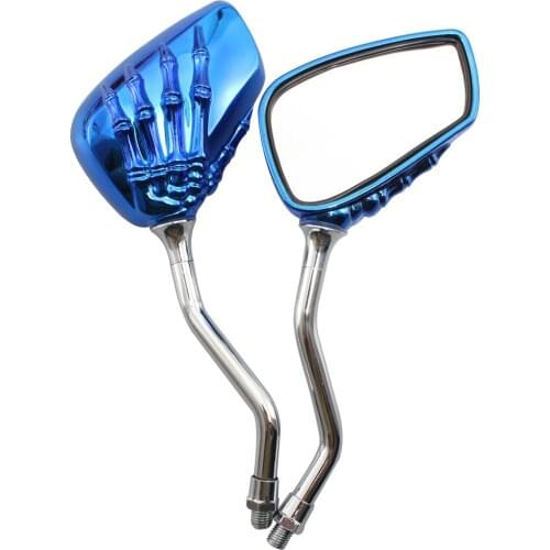 Motorcycle Skeleton Skull Hand Claw Rearview Side Mirrors Handlebar Mount Blue 8 10 mm For Harley Honda Suzuki Kawasaki Cruiser